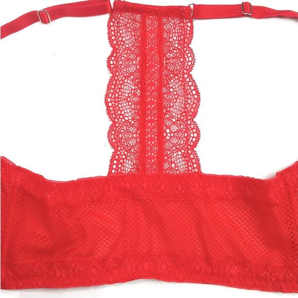 Victorias Secret Bra Very Sexy Red Push Up Front Closure Fishnet Lace Size 34DD - Picture 10 of 13